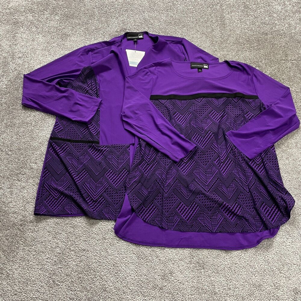 Anthony 2 Piece Set Jacket & Top Women Medium Purple Long Sleeve Stretch NWT New